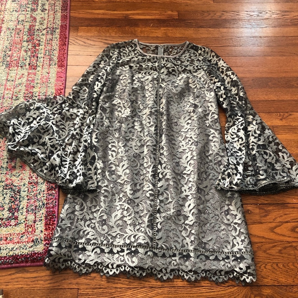 White House black market silver bell sleeve dress - Picture 3 of 10